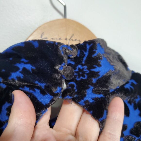 BY ANTHROPOLOGIE Mock-Neck Velvet Mini Dress Open Back Burnout SS Blue Women's 4 - Picture 8 of 16